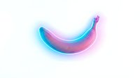 Neon glowing banana with vibrant cyan, magenta, and pink gradient on isolated white background, suitable for modern design projects and digital artwork.
