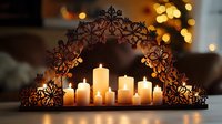 Decorative metal arch with lit candles creating warm ambiance for holiday home decor, festive celebrations, and interior design inspiration.
