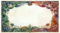 Ornate vintage frame with colorful floral and scroll decorations, empty center for text or design, watercolor style border for invitations and certificates.