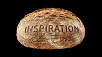 Freshly baked artisan bread loaf with "Inspiration" text engraved on crust, isolated on transparent background. Ready for bakery designs, print-on-demand products, t-shirt graphics, stickers, and digital crafts.