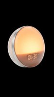 Egg-shaped sunrise alarm clock with warm amber glow and digital time display, isolated on transparent background. Ready for t-shirt design, clipart, stickers, and print-on-demand products.