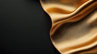 Smooth golden silk fabric with flowing waves and luxurious sheen against dark background, suitable for luxury branding and elegant design projects.