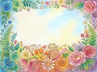 Colorful floral frame with roses, daisies, and foliage in watercolor style. Isolated design on white background, ready for invitations, greeting cards, and decorative projects.