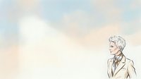 Mature man with white hair wearing business suit and tie, standing in profile against soft pastel sky background. Suitable for corporate, professional, and business-related design projects.
