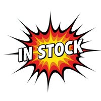 Comic book explosion burst with In Stock text in retro pop art style. Colorful starburst design for retail, inventory management and business promotions.