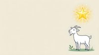 Goat standing on grass reaching toward glowing star above, minimalist line art style on beige background for children's books, educational materials, and motivational content.