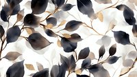 Elegant watercolor leaves pattern in navy blue and gold on white background. Seamless floral design for fabric, wallpaper, and home decor projects.