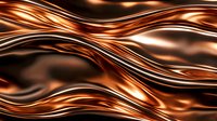 Luxurious copper and bronze metallic waves create dynamic flowing pattern with smooth glossy curves and rich reflective surface texture for elegant abstract background design.
