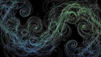 Abstract swirling lines in blue and green creating dynamic flowing patterns on black background for modern digital art and graphic design projects.