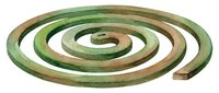 Coiled green and brown rope or cord forming a spiral pattern on white background, isolated design element suitable for clipart, web graphics, and creative projects.