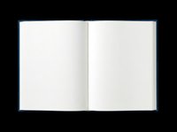 Open blank notebook with dark blue cover and white pages, isolated on transparent background. Ready for clipart, print-on-demand, t-shirt design, stickers, and sublimation projects.