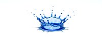 Blue water splash with crown-shaped droplets isolated on white background for design projects and commercial use.