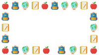 Back to school supplies frame with apples, backpacks, globes and notebooks on white background. Isolated clipart ready for educational designs, posters and classroom materials.