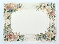 Vintage floral frame with roses, peonies, and botanical foliage in soft blush and cream tones, featuring empty center space for text or design elements.
