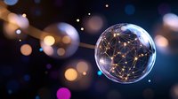 Global network sphere with glowing connections and bokeh lights representing digital connectivity, technology innovation and worldwide communication systems.