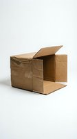 Open brown cardboard shipping box with flaps up on white background, isolated packaging container for delivery and storage needs.