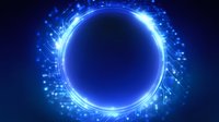 Glowing blue digital circle with circuit pattern and light effects on dark background, futuristic technology concept for tech and innovation designs.