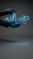 Hands protecting glowing heartbeat pulse wave symbol representing healthcare protection, medical insurance, and wellness care concepts.