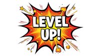 Comic book style explosion burst with Level Up text for gaming achievement motivation and success celebration on white background.
