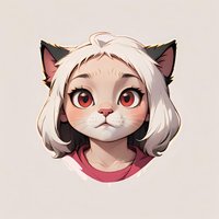 Stylized cat girl character with white hair, red eyes, and pink shirt against neutral background. Anime-inspired anthropomorphic feline portrait for gaming or mascot design.
