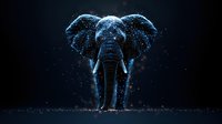 Majestic elephant silhouette formed by glowing blue particles and light dots against dark background, creating magical constellation effect for creative design projects.