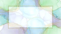 Soft watercolor abstract background with flowing organic shapes in pastel green, blue and purple tones with golden frame for elegant design projects.