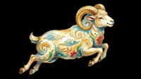 Ornate golden ram with turquoise and red decorative patterns, isolated on transparent background. Ready for t-shirt design, clipart, stickers, sublimation and print-on-demand projects.