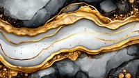 Luxurious black and gold marble abstract background with flowing waves, glitter and agate texture. Modern art design for elegant home decor and wallpaper.