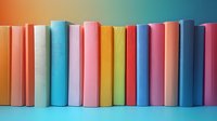 Colorful book spines arranged in row against gradient background, featuring pastel and vibrant shades of pink, blue, yellow and orange creating rainbow effect.