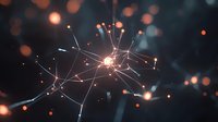 Glowing network connections with light particles and bokeh effect on dark background, abstract technology concept visualization for digital transformation.