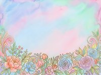 Soft pastel watercolor background with hand-drawn floral border of roses and leaves in pink, blue, and lavender tones for cards and invitations.