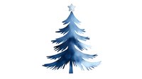 Watercolor pine tree in blue tones with star on top, isolated on white background for winter holiday designs and seasonal greeting cards.