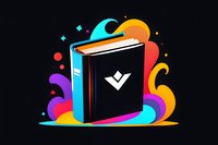 Colorful abstract book illustration with vibrant swirls and sparkles on black background. Minimalist hardcover design features geometric logo and dynamic gradient shapes.