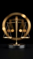 Golden scales of justice with warm bokeh lighting on dark background for legal and law firm branding.