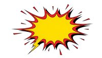 Comic book explosion burst with yellow center and red flames on white background. Pop art style starburst for graphic design and promotional materials.