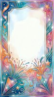 Colorful ornamental frame with gradient background featuring stars, swirls, and decorative elements. Isolated on white space, ready for greeting cards, invitations, posters, and design projects.