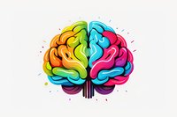 Colorful brain illustration with rainbow gradient colors and black outline on white background, representing creativity, innovation and cognitive function in modern style.