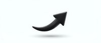 Black upward curved arrow symbol floating on white background, representing growth, success, progress, and positive business trends for financial and corporate design projects.