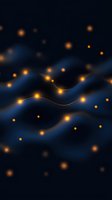 Glowing orange particles and curved lines float against dark blue waves creating mystical atmospheric background for spiritual or fantasy designs.