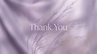 Elegant thank you card with delicate dried grass silhouette on soft lavender silk fabric background, perfect for weddings and events.