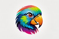 Vibrant rainbow-colored parrot head logo design featuring stylized feathers and expressive orange eye. Perfect for modern branding, mascot, or creative projects on white background.