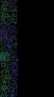 Science laboratory equipment neon line icons border on black background. Chemistry research symbols with molecular structures and test tubes.