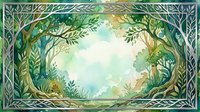 Watercolor forest frame with decorative botanical border and natural foliage creating enchanted woodland scene for nature-themed designs.