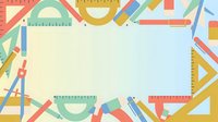 Flat lay arrangement of colorful measuring tools and rulers surrounding blank cream paper on light background, isolated for design use on merchandise and educational materials.