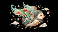 Decorative hedgehog with ornate swirling patterns, flowing mane, and floral elements isolated on transparent background, ready for t-shirt design, clipart, stickers, and print-on-demand products.