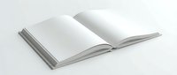 Open blank book with empty white pages spread flat on neutral background ready for text content and educational materials.