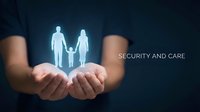 Hands protecting glowing family silhouette symbolizing insurance, healthcare coverage, and financial security for loved ones in business concept.