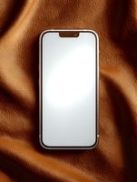 Modern smartphone with blank white screen on rich brown leather background, showcasing luxury tech mockup for digital product presentation.