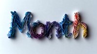 Decorative floral typography spells out Month with intricate swirls, flowers and leaves in gradient colors from blue to purple and coral, cast shadow on light background.