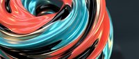 Abstract flowing ribbons in coral red and turquoise blue creating dynamic swirling motion against dark background for modern digital art and design projects.